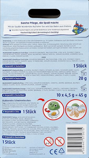 Nutritional values and ingredients dm SauBär Children's bath additive wonder bag On the high seas (Bubble bath, Bath salts)