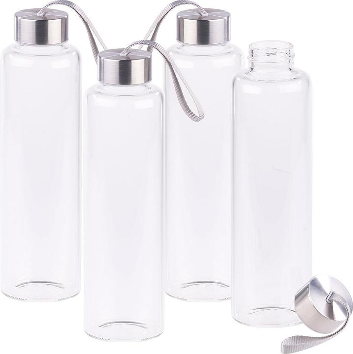 Pearl Set di 4 bottiglie per bere in vetro borosilicato, lavabili in lavastoviglie (0.55 l)