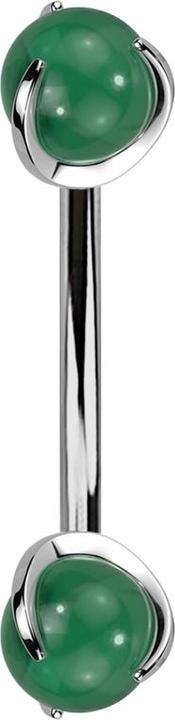 Star Piercing Micro Banane silber Innengewinde mit zwei Kugeln Jade Stein gefasst (Mineralisch, ohne Messing, Titan G23)