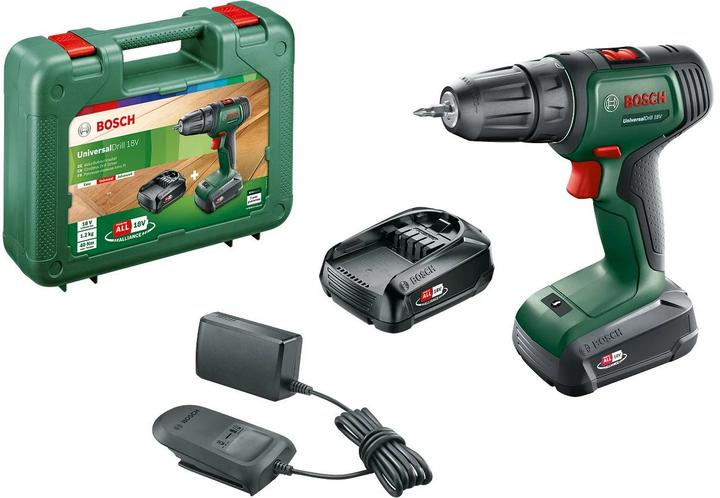 Bosch UniversalDrill 18 V, 2x Akkupack PBA 18 V 1.5 Ah