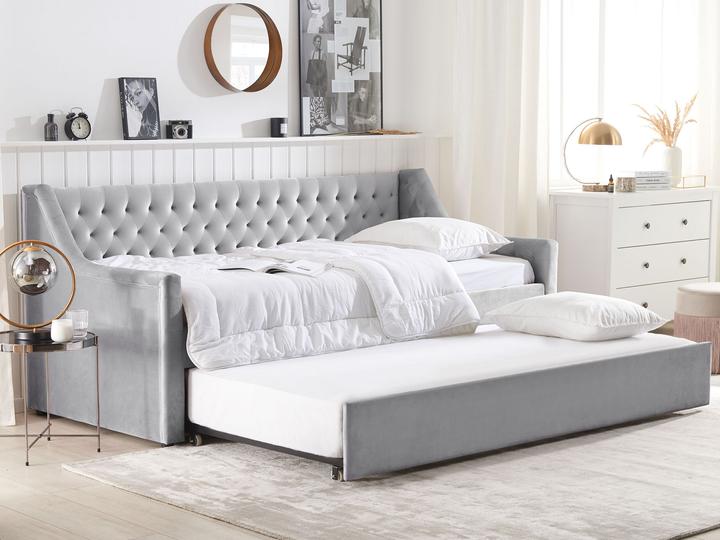 Produktbild Beliani Tagesbett ausziehbar Samtstoff grau Lattenrost 90 x 200 cm MONTARGIS (90 x 200 cm)