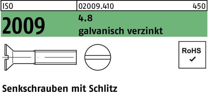 Produktbild Senkschraube ISO 2009 m.Schlitz M 8 x 20 4.8 galvanisch verzinkt (100 Schrauben pro Stück)