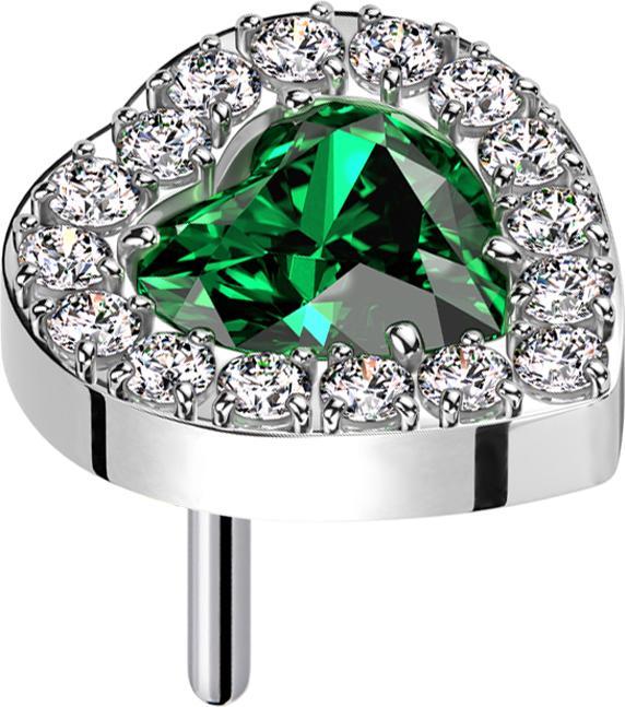 Actual product image Star Piercing Threadless silver crystal heart green framing crystals silver (without brass, Titanium G23)