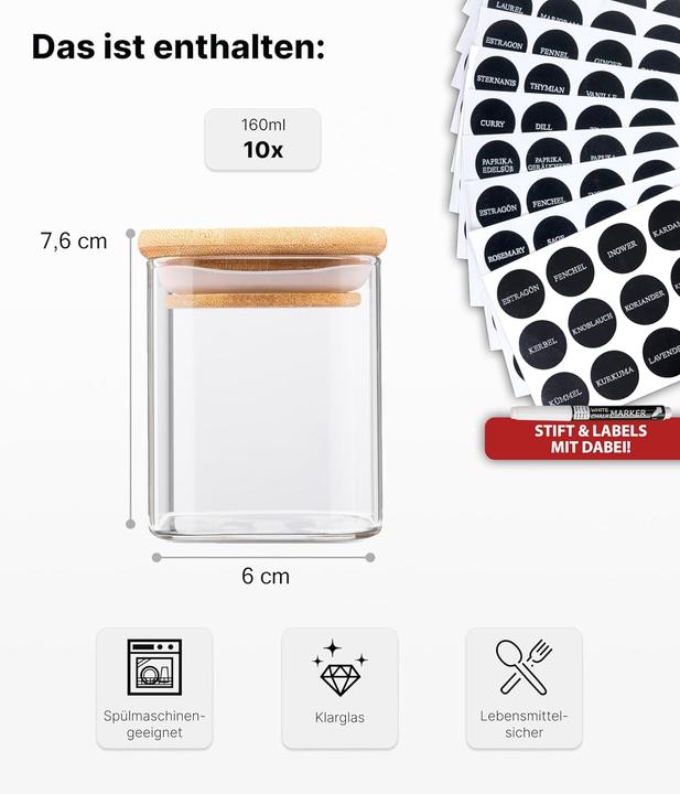 Immagine prodotto Deco haus Set di barattoli per spezie con coperchio (0.16 l)