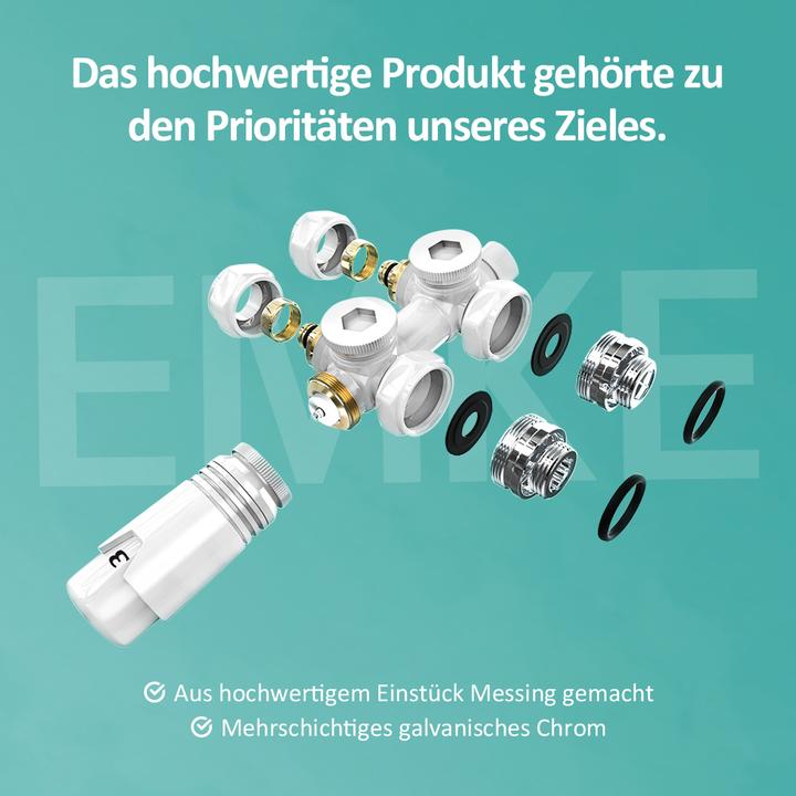 Produktbild Emke Thermostatventil, Universalventil mit Thermostat für Heizkörper, 10 bar, 7 Stufen, Weiss