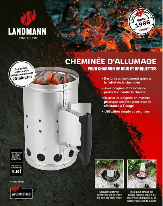 Image du produit Landmann Cheminée d'allumage Ø 16.5 x 27 cm, inox/noir