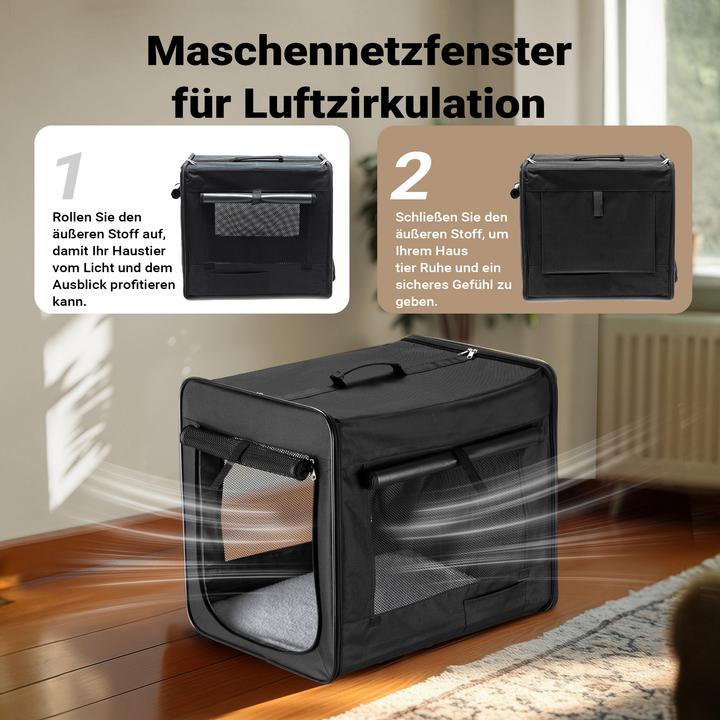Produktbild Fudajo Transportbox M Faltbar Schwarz 58x46x53cm Hundebox Katzenbox Reisebox (Hund, Faltbar, Waschbar, Atmungsaktiv)