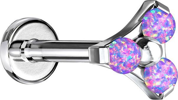 Immagine prodotto Star Piercing Micro Labret Filo interno Argento Triangolo Tre Opali Viola (Acciaio chirurgico 316L, senza ottone)