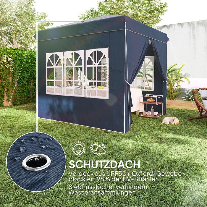 Produktbild Swisshandel24 Faltpavillon 2,5x2,5m, wasserabweisend mit 4 Seitenteilen, Dunkelblau (250 cm, 250 cm)