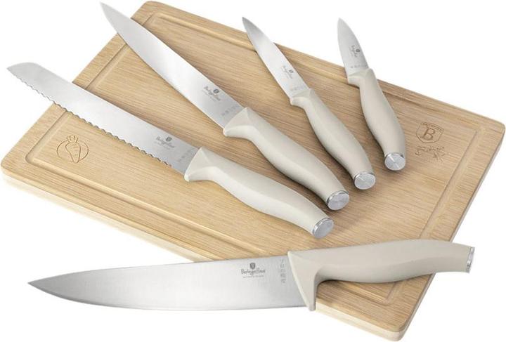 Actual product image BerlingerHaus Haus 6-teiliges Messerset mit Bambus Schneidebrett matt cream Sahara Collection (20 cm)