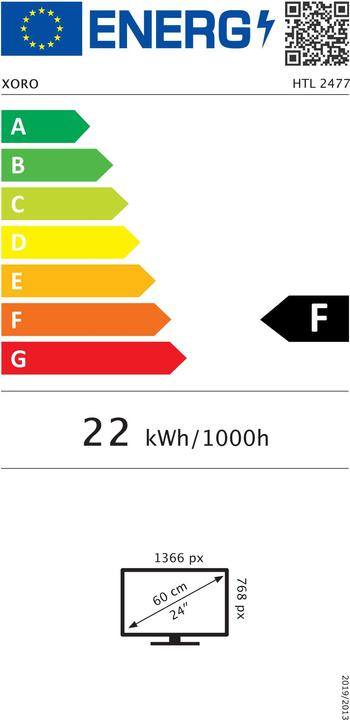Energy Label Xoro HTL 2477 59.9 cm (23.6" ) HD Smart TV WLAN Black (Energy class F). (24", LED, HD ready)