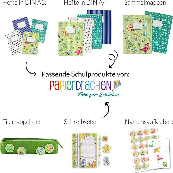 Produktbild Papierdrachen Schulhefte 4er Set DIN A5 - Dino (VE 4) (A5, Kariert, Kein Einband)