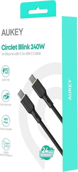 Produktbild Aukey CB-SCC241 USB-C Power Delivery PD 240W 5A 20V 1m Nylon Schwarz (1 m, USB 3.2 Gen 1)