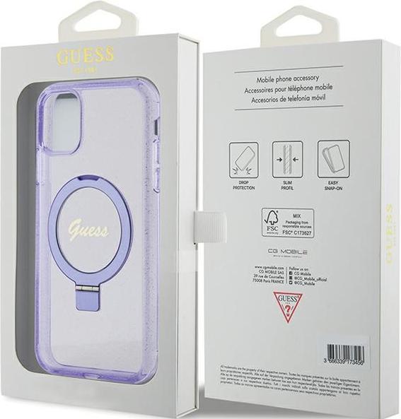 Produktbild Guess GUHMN61HRSGSU iPhone 11 / Xr 6.1" fioletowy/purple hardcase Ring Stand Script Glitter MagSafe (Apple iPhone 11)