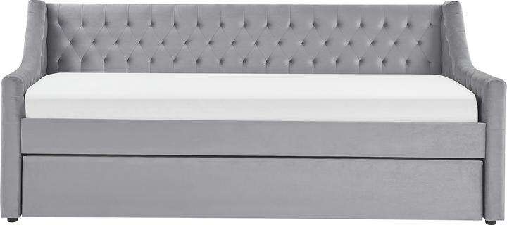 Produktbild Beliani Tagesbett ausziehbar Samtstoff grau Lattenrost 90 x 200 cm MONTARGIS (90 x 200 cm)