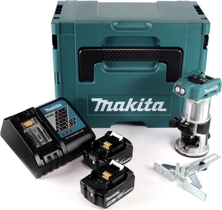 Actual product image Makita DRT 50 RFJ cordless multifunction router brushless 18V + 2x rechargeable batteries 3.0 Ah + quick