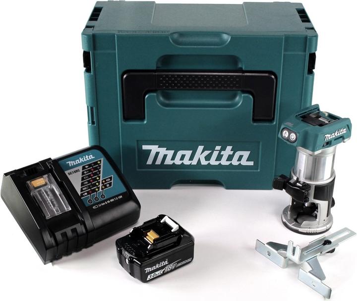 Productafbeelding Makita DRT 50 RF1J Accu multifunctionele bovenfrees borstelloos 18V + 1x accu 3.0 Ah + snellader in Mak