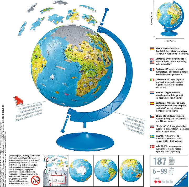 Image du produit Ravensburger - 12339 - 3D Puzzle Carte du monde XXL 180 pièces 3D-Puzzle (180 pièces)