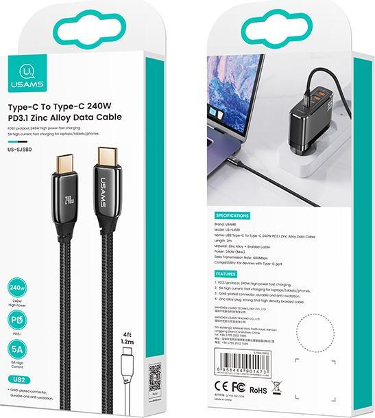 Actual product image Usams Charging Cable Type-C to Type-C - Black (1.20 m, USB 3.1)