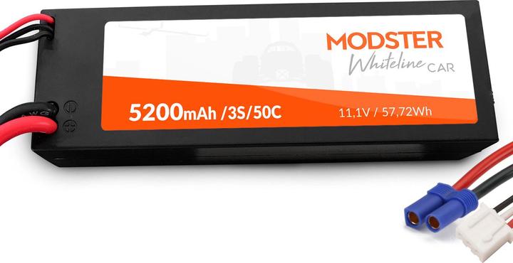 Produktbild Modster LiPo Akku 3S 11,1V 5200 mAh 50C (EC5) WhiteLine Car Hardcase (11.10 V, 5200 mAh)