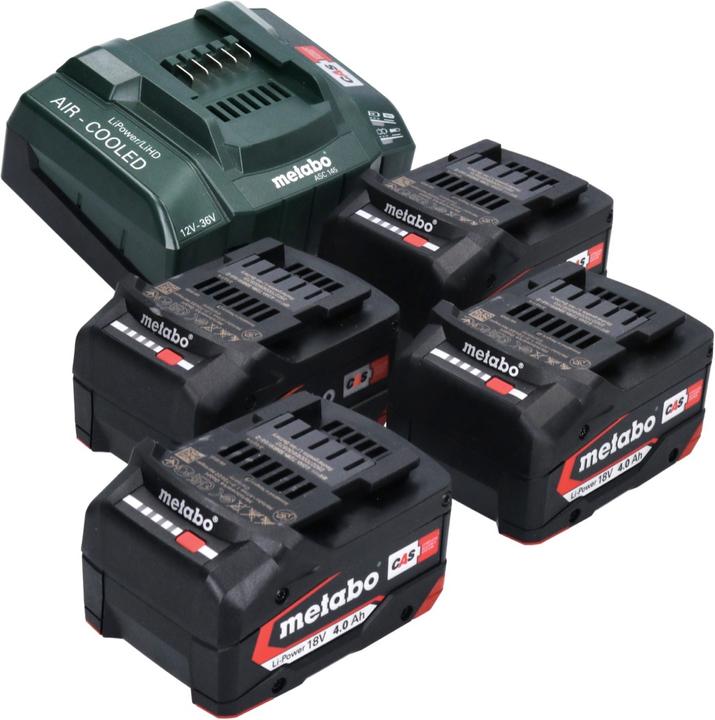 Image du produit Metabo Kit de base 4x batterie Li-Power 18 V 4,0 Ah CAS Li-Ion ( 4x 625027000 ) + ASC 145 rapide (18 V)