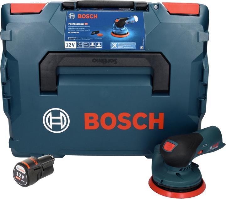 Produktbild Bosch Professional Bosch GEX 12V-125 Professional Akku Exzenterschleifer 12 V 125 mm Brushless + 1x Akku 3,0 Ah + L-Box (Exzenterschleifer)