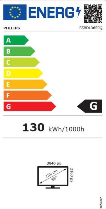 Label énergétique Philips Solution de signalisation Q-Line 55BDL3650Q/00 (3840 x 2160 pixels, 55")