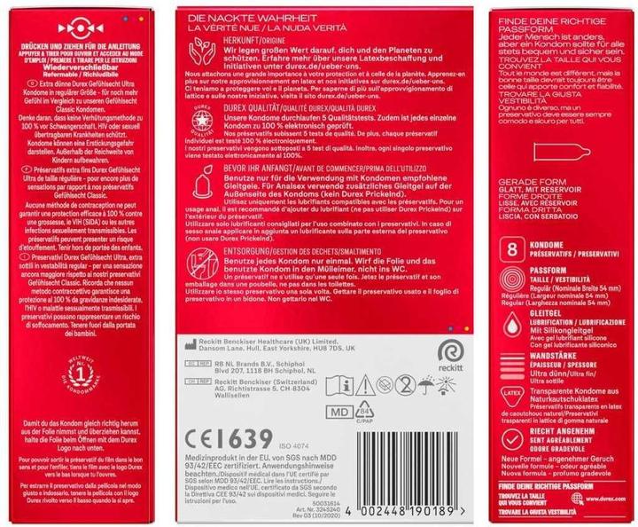 Nährwerte und Zutaten Durex Gefühlsecht Ultra (8 Stk.)