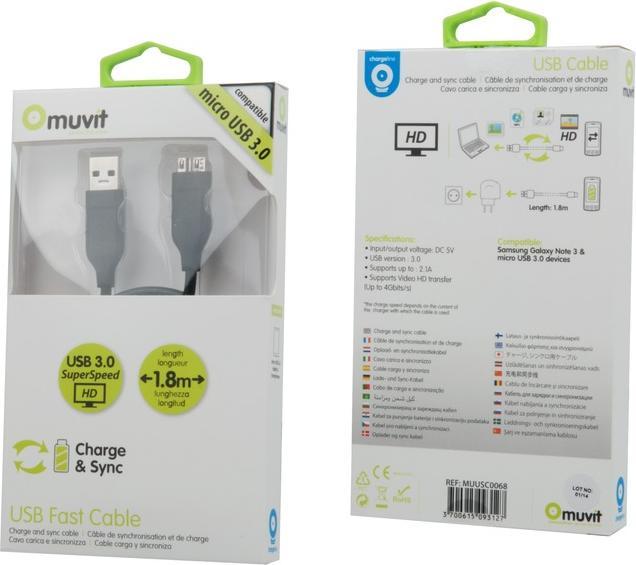 Actual product image Muvit CABLE DROIT USB 3.0/MICRO-USB 1.8M NOIR (1.80 m, USB 3.0)
