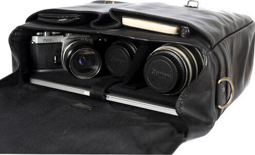 Actual product image Bronkey Roma Leder-Messenger-Tasche, schwarz (Camera shoulder bag)
