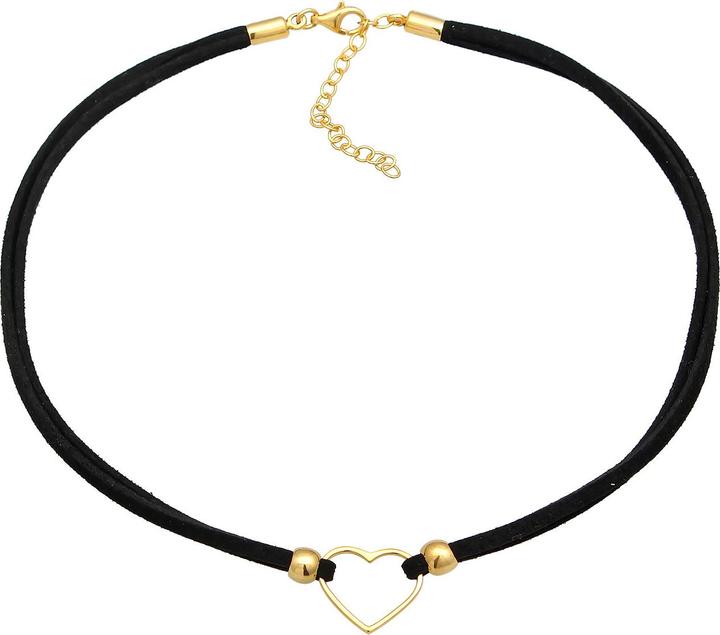 Elli Halskette Choker Herz Velourband Schwarz 925 Silber (Kunstleder, 925er Sterling Silber, Keine Stein, 32 cm)