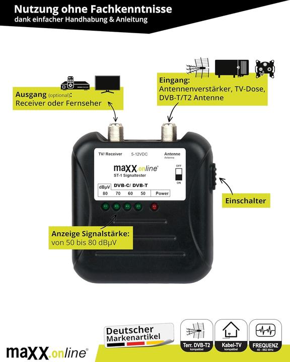Produktbild Maxx.onLine Signaltester für DVB-C/DVB-T Kabelfernsehen