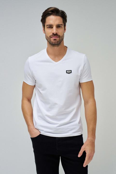 Salsa Jeans T-Shirt Vneck Cotton Lycra T-Shirt Metal Badge