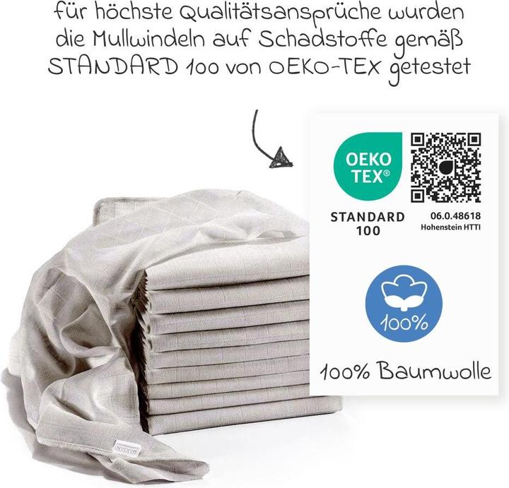 Produktbild Makian Mullwindeln & Mulltücher Mullwindel / Mulltuch 10er Pack 80 x 80 cm - Grau (80 cm, 80 cm)
