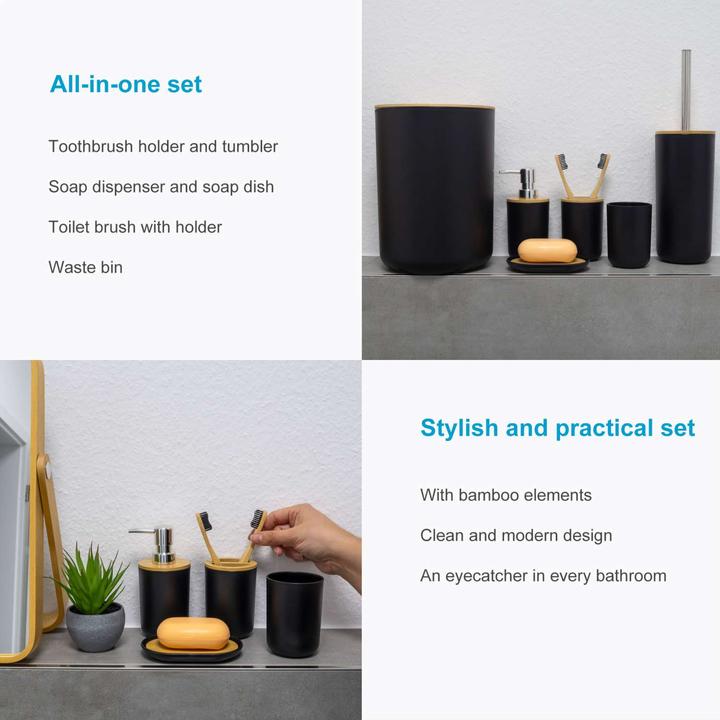 Produktbild Intirilife Badezimmer Zubehör Set inkl. Zahnputzbecher Seifenschale Seifenspender Toilettenbürste