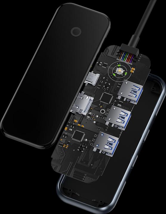 Actual product image Baseus AcmeJoy 5-Port Type-C HUB AdapterType-C to HDMI*1+USB3.0*2+USB2.0*1+Type-C PD&Data *1Dark Gray (USB-C, 5 Ports)