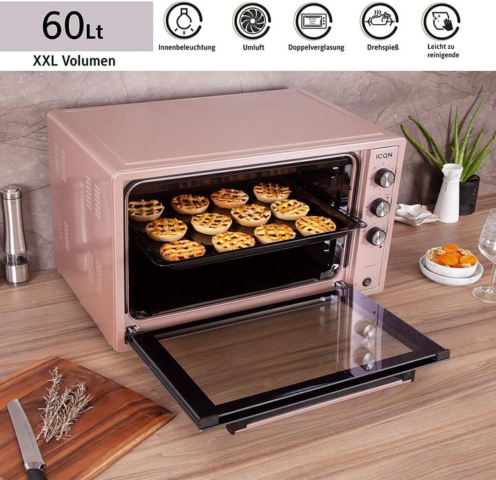 Immagine prodotto Icqn XXL Vrijstaande Oven - 60L - Convectie Mini Oven - Hetelucht /u0026 Grillfunctie - Gemailleerde Holt