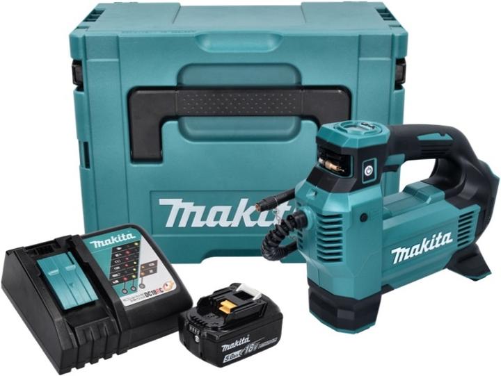 Immagine prodotto Makita DMP 181 RT1J Compressore a batteria 18 V 11,1 bar + 1x batteria 5,0 Ah + caricatore + Makpac (11.10 bar)