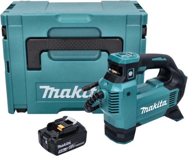 Immagine prodotto Makita DMP 181 T1J Compressore a batteria 18 V 11,1 bar + 1x batteria 5,0 Ah + Makpac - senza (11.10 bar)