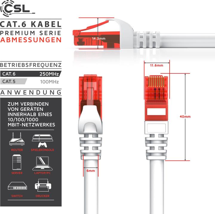 Produktbild CSL LAN Kabel CAT.6, RJ-45, Ethernet, CAT 6 Netzwerkkabel UTP Gigabit 1000 Mbit/s, CAT6 Patchkabel (S/FTP, CAT6, 0.50 m)