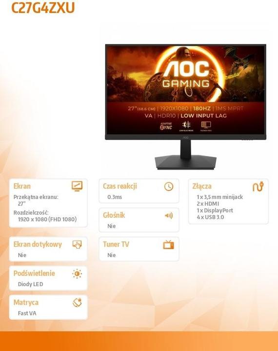 Image du produit AOC C27G4ZXU (1920 x 1080 pixels, 27")