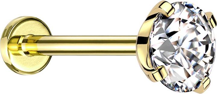 Star Piercing Micro Threadless Labret vergoldet mit Kristall silber gefasst (ohne Messing, Chirurgenstahl 316L)