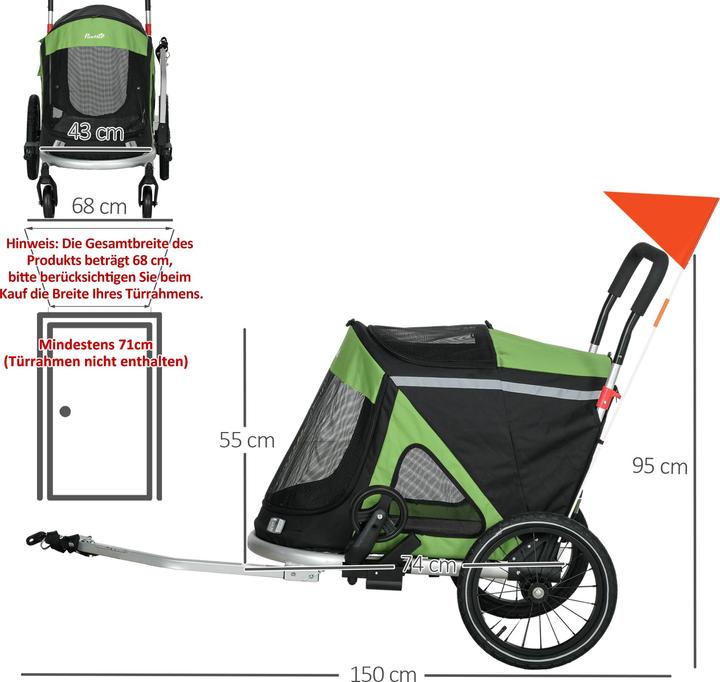 Produktbild PawHut Hundeanhänger Oxfordstoff, Aluminium Grün