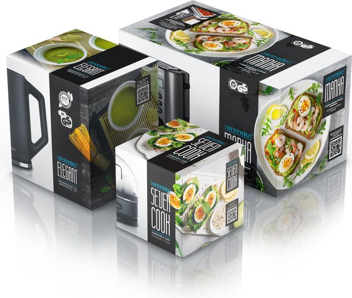 Image du produit Arendo Kit petit déjeuner, bouilloire 1,5l, grille-pain 4 tranches et cuiseur à oeufs 7, gris