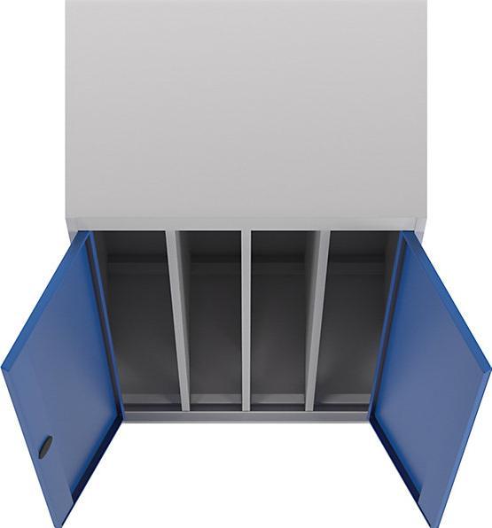 Produktbild eurokraft pro Vertikalauszugschrank, ohne Trennwand, 3 Auszüge, lichtgrau / enzianblau (100 cm, 195 cm)