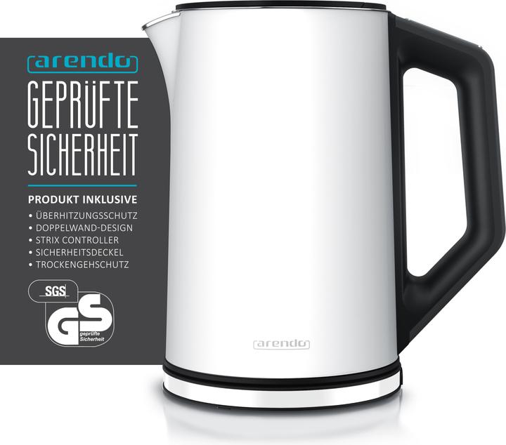 Actual product image Arendo Stainless steel kettle 1.5 l 2200 W, double wall, temperature selection 40 - 100°C with display (1.50 l)