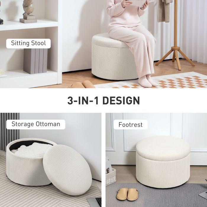 Image du produit Swisshandel24 Sitzhocker mit Stauraum Hocker mit Deckel, Runder Polsterhocker für Wohnzimmer