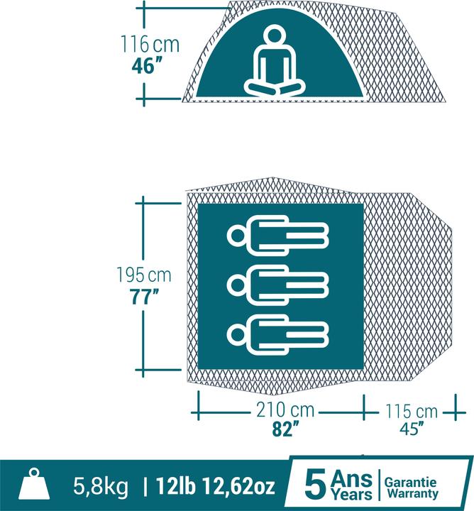 Actual product image Quechua MH100 XL FRESH & 3P (Dome tent, 5.75 kg, 3 persons)
