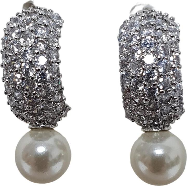 L'Officiel Orecchino rodio con zirconi e perla