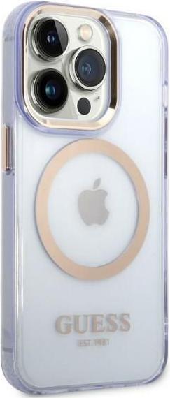 Immagine prodotto Guess GUHMP14LHTCMU Custodia rigida per iPhone 14 Pro 6.1" viola/viola Profilo oro MagSafe traslucido (Apple iPhone 14 Pro)
